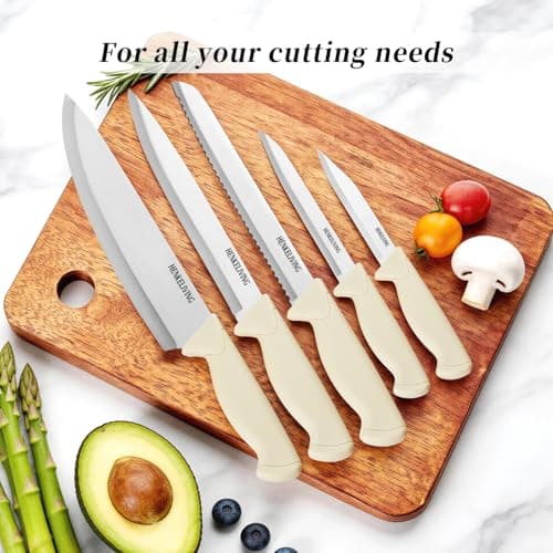 HENKELIVING Knife Set, 6-Piece Kitchen Knife Set, German High Carbon Stainless Steel, Durable & Easy Clean Knife Block, Cream - Thumbnail 5