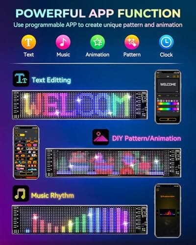 Pak Scrolling Advertising LED Sign, 14.7” x 3.6” Devil Eyes Light for Cars, Programmable Store Sign with Remote APP Control, Flexible Digital Display, DIY Text Pattern Animations for Shop Bar Hotel - Thumbnail 3