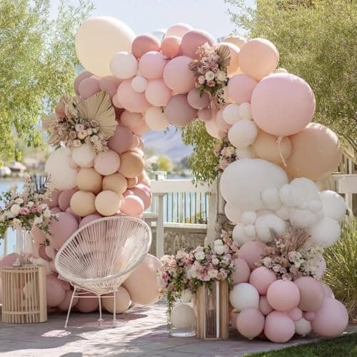 Dusty Pink White Balloon Garland Double Stuffed Baby Pink Nude Beige Balloons Cream Balloon Arch Kit for Boho Baby Shower Easter Birthday Bridal Shower Wedding Mother's Day Party Decorations - Thumbnail 6