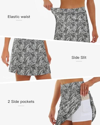 Stelle Women's Athletic Skorts 17" Golf Skirts Inner Shorts Tennis Skort with 2 Pockets Running Sports Pickleball Skirt(Black Paisley Print,XS) - Thumbnail 6
