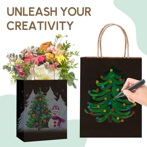 Qioxiou 60 Pack Black Gift Bags 8.27x4.33x10.63 Medium Kraft Paper Gift Bags with Handles Bulk, Black Paper Sacks for Wedding Birthday Party Favor, Business, Retail, Shopping, Merchandise, Grocery - Thumbnail 5