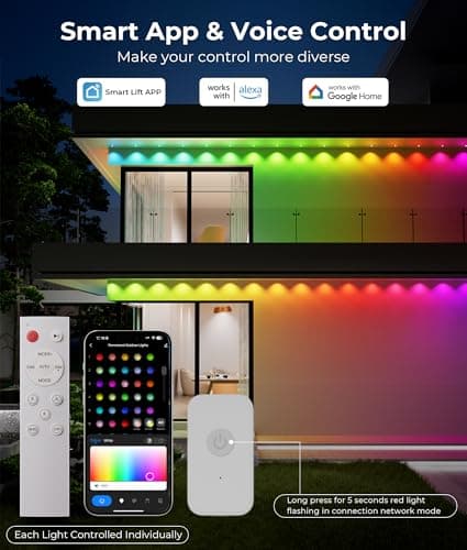 DeckTok Permanent Outdoor Lights Pro, 100ft RGBWW & 60LM Triple-LED Smart Lights, Outdoor Decorations with 79 Scene Modes, IP67 Waterproof Work with Alexa, Google Assistant - Thumbnail 2