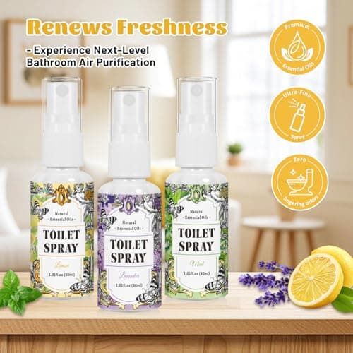 STRN Toilet Spray, 6-Pack Lemon, Mint & Lavender Natural Scent, Portable Instant Odor Deodorizer for Home, Bedroom, Travel Size - Thumbnail 3