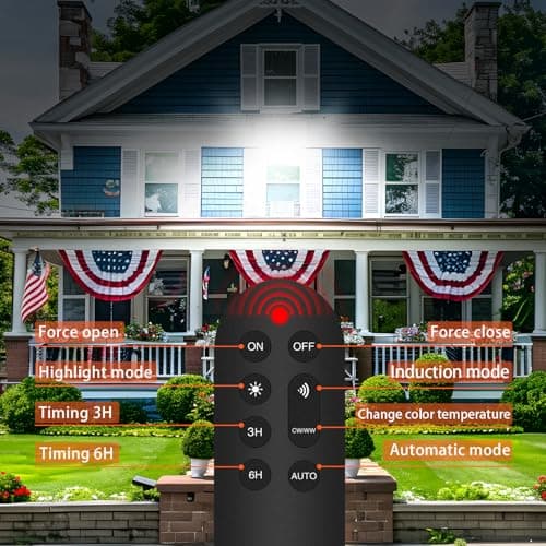 Bowite Solar Flood Light with Motion Sensor and Remote Control, 3 Color Temperature Adjustable, IP65 Waterproof, Outdoor Security Light for Yard, Patio, Garage - Thumbnail 6