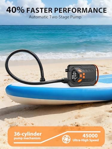 AIRSURE Electric Paddle Board Pump, 20PSI Portable Rechargeable SUP Air Pump, Dual Stage Inflation & Deflation, Auto-Off Air Compressor for Stand Up Paddle Boards, Surfing Kite, Tent, Boat, Kayaks - Thumbnail 2