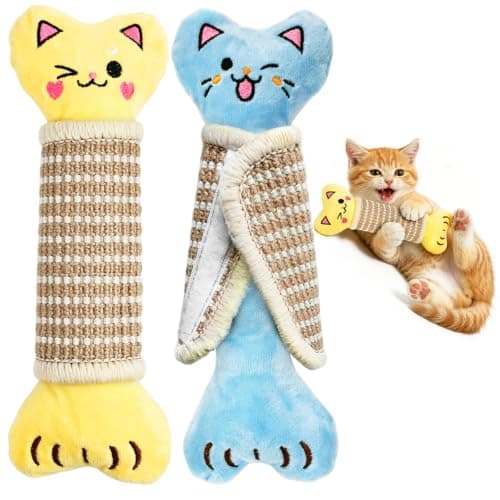 ENNOKEY Cat Toys Pillows, Catnip Cat Kicker Toys, 2 PCS Durable Chew Toy with Scratching Mat, Crinkle Sound Silvervine Cat Pillow for Teeth Cleaning, Interactive Kitten Toys for Indoor Cats - Image 1