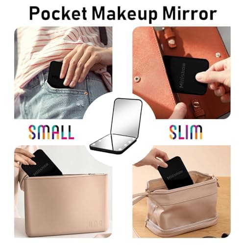 Milishow Compact Mirror, 1x/3x Magnifying LED Pocket Mirror, Small Lighted Travel Makeup Mirror for Purse, Handbag, Folding, Handheld, 2-Sided Mini Mirror with Lights for Women - Thumbnail 5