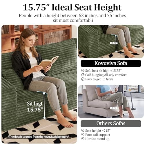BSHOMGI 92.5'' U-Shaped Boneless Couches, Comfy Corduroy 3 Seaters Sofas with Ottoman, Modern High Back Sectional Sofa for Living Room with Oversized Chaise Deep Seat Sofa, No Assembly Needed - Thumbnail 6