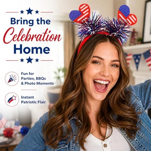Oeyliz 4th of July Headband Memorial Day Accessories Independence Day Headbands Patriotic Hair Accessories Red White Blue Heart-Shaped Headband 4th of July Headbands Independence Day Party Supplies - Thumbnail 2