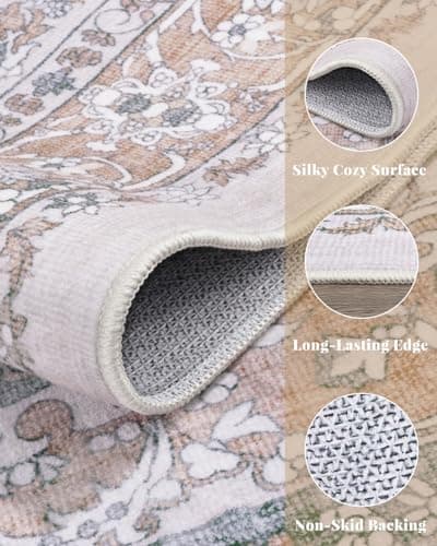 Lunasun Neutral Farmhouse 6x9 Dining Room Rugs for Under Table - Soft Traditional Indoor Decor, Low Pile Washable Stain Resistant & Non Slip Area Rug for Living Room, Bedroom, Nursery - Thumbnail 5