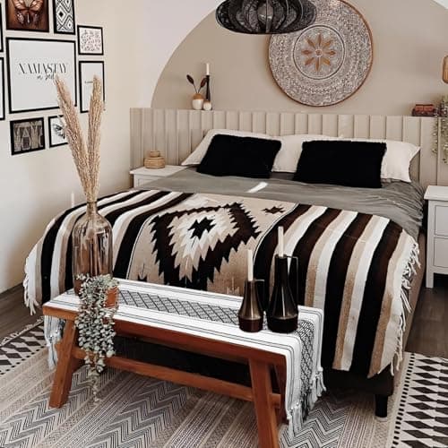 yuboo Black and White Striped Table Runner Farmhouse Style, Modern Short Woven Coffee Table Runner 48 Inches Long, Geometric Dresser Runners for Bedroom, Nightstand, Black Gothic Table Decor - Thumbnail 6