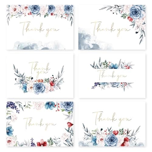 Oaken Leaford 48 Pack Pre-Folded Floral Thank You Cards with Envelopes & Stickers, 6 Elegant Designs for Wedding, Baby Shower, Bridal Shower, Teacher Gifts (Crimson Bloom) - Image 1