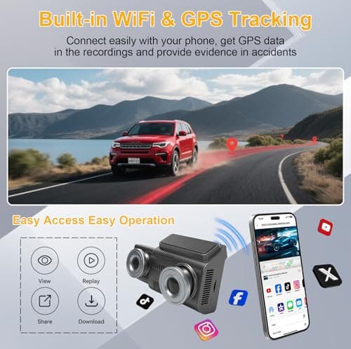 IKFDGB 4K Dual Dash Cam with GPS & Wi-Fi Front Rear+Interior Camera Loop Recording, Parking Mode, G-Sensor 3.2" IPS Screen 32GB Free SD Card App Control & Real-Time Playback Compatible with Most Cars - Thumbnail 4