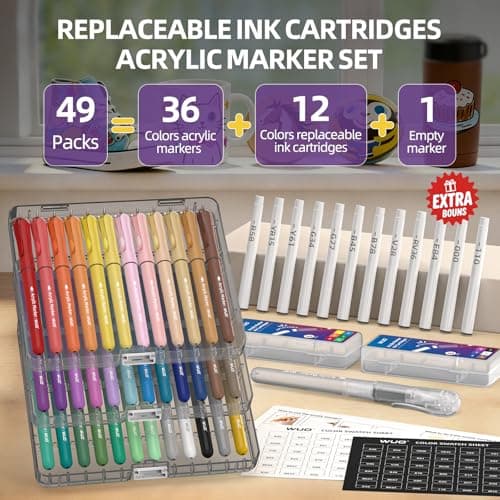 WUO 36 Colors Acrylic Paint Markers, Water-Based No-Bleed Brush Tip Pens - Thumbnail 2