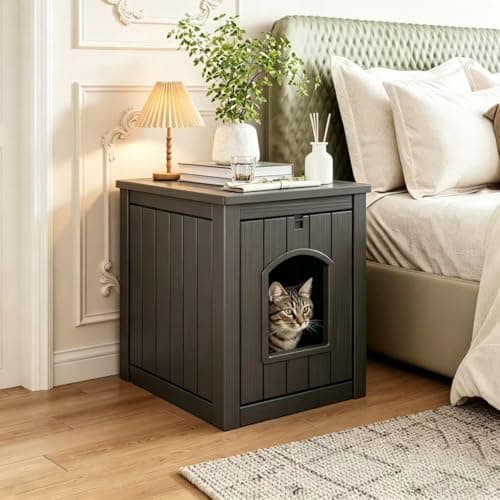 KAMABOKO Weatherproof Outdoor Cat House Resin Cat Shelter for Indoor/Outdoor Cats, Spacious Feral Cat Home with Easy Assembly, Stylish Design for Garden, Patio & Backyard，Black - Thumbnail 4