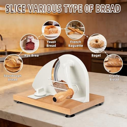 Manual Bread Slicer for Homemade Sourdough Bread, Adjustable Thickness Bread Cutter with Hand Crank, Slicing Guide, Scale Line, Stainless Steel Blade & Suction Cups, for Perfect Even Slices (Cream) - Thumbnail 6