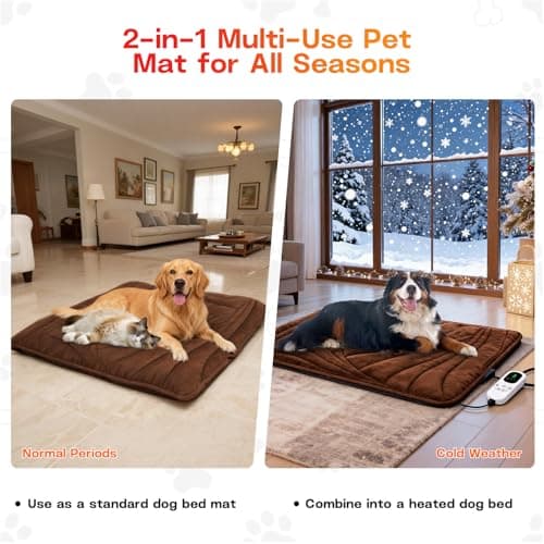 Petrendy Dog Heating Pad with Washable Cover, Soft Plush Pet Heating Pad with 9 Adjustable Temperature, Timer, Chew-Resistant Cord, Waterproof Electric Heated Pet Bed Mat for Dogs and Cats Indoor - Thumbnail 2