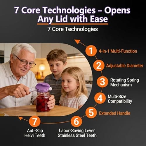 2026 New 4-in-1 Jar Opener for Seniors with Weak Hands, Manual Can Opener & Adjustable Lid Opener for Arthritis, Heavy Duty Bottle Opener, Cute Bear Design(1Purple) - Thumbnail 2