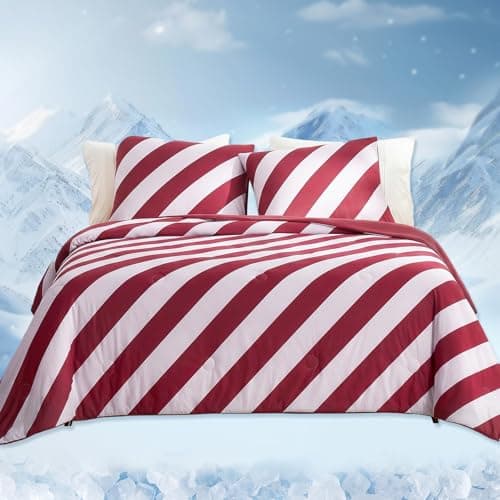 Snuggle Sac Mediterranean Stripe Cooling Comforter Twin Size Set, Q-Max ＞0.45 Cooling Blanket for Hot Sleepers & Night Sweats, Double-Sided Lightweight Breathable Summer Quilt, 68x90 Wine