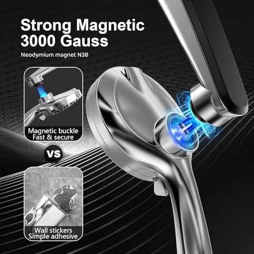 Rain Shower Head with filtered Handheld High Pressure rainfall Shower Heads with Handheld Spray Combo Adjustable one-piece stand daul shower head Built-in Magnetic Docking and Power Jets - Thumbnail 2