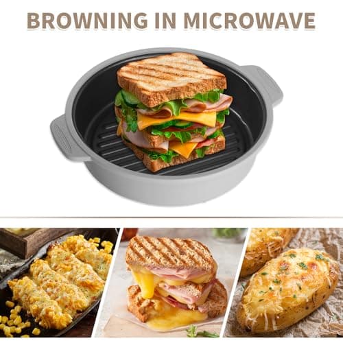Microwave Grill Pan, Fry Griddle Crisper Pan with Lid for Grilling Browning and Crisping Foods Microwave Silicone Cookware for Baked Potato Meat Sandwich Vegetable Blue - Thumbnail 6