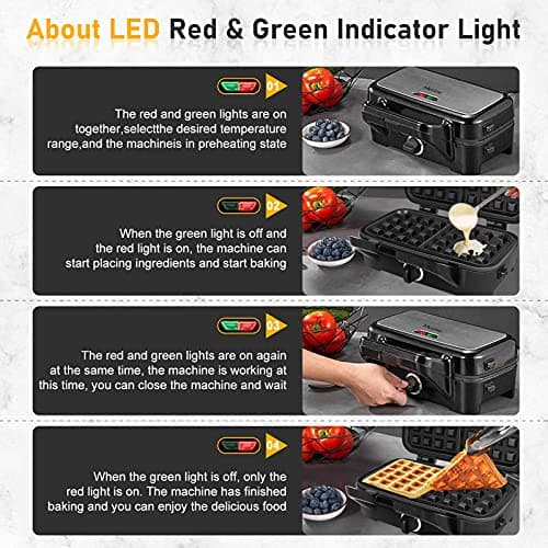 Metine 3-in-1 Belgian Waffle Maker 1200W, Breakfast Sandwich Maker & Waffle Iron with Removable Nonstick Plates, 5-Gear Temperature Control, Cool Touch Handle, Easy to Clean for Family Breakfast - Thumbnail 6