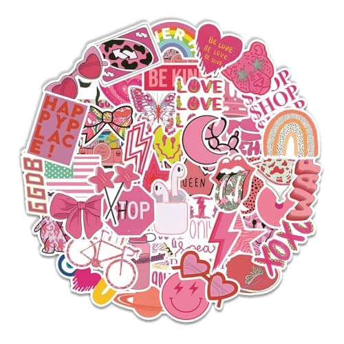 100 Pcs Preppy Stickers Vinyl Pink Aesthetic Waterproof Sticker Decor Party Supplies Suitable for Laptop Mobile Phone Computer Skateboard Water Bottle Suitcase Car - Image 1
