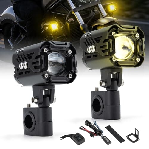 Oumurs Motorcycle LED Fog Lights 80W Auxiliary Driving Spotlights White Amber Fog Lights Dual Color Strobe With Mount Brackets 8000LM Off Road Work Lights Compatible With Motorcycle ATV UTV Truck
