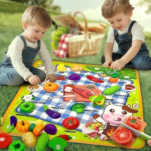 Zymari Pretend Play Food for Kids Kitchen with Pattern-Matching Felt Board, Cutting Toy Food with Storage Bag, Fake Fruit Learning Toys for Toddlers Boys Girls,Gift for Children Birthday (Vegetables) - Thumbnail 6