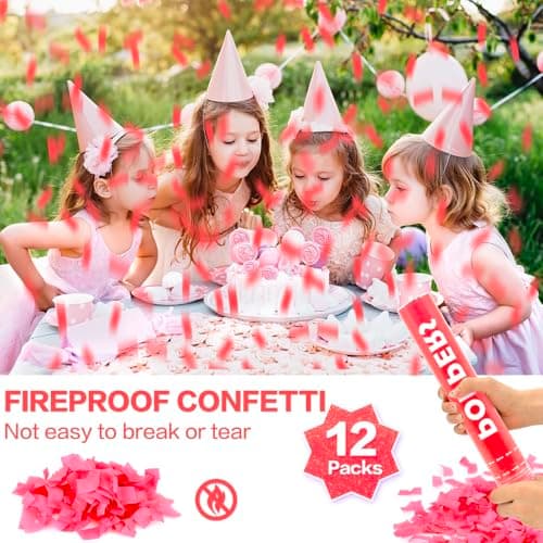 Confetti Cannon 12 Pack Red Biodegradable 12 Inch Party Popper Shooters Bulk for Baby Shower, Wedding, Birthday, Graduation, Party Celebrations - Thumbnail 4