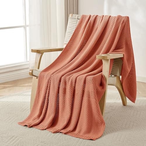 Joydeco Chunky Cable Knit Throw Blanket, Lightweight 100% Cotton Soft Cozy Throw Twin Blanket for Couch Bed and Sofa, Rustic Breathable Farmhouse Blanket Gift for Women Men(Burnt Orange, 51"x63") - Image 1