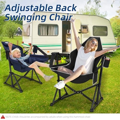 Fragess Portable Hammock Camping Chair with Adjustable Back, Folding Hammock Chair Supports 330lbs, Camping Swing Chair for Adults, Camping Hammock Chair for Lawn, Concerts, Backyard, Stargazer-Black - Thumbnail 5