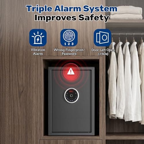BlackSmith Home Biometric Safe 2.0 Cubic Feet Auto-Open Large Fingerprint Safe with Touchscreen Keypad Triple Alarm Security Safe Removable Shelf for Documents, Jewelry & Valuables - Thumbnail 5