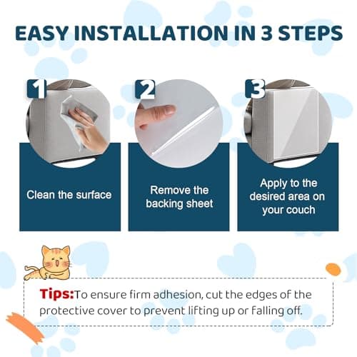 Cat Scratch Furniture Protector, Cat Scratching Mat, Trimmable Self-Adhesive Cats Claws Scratch Pads, DIY Carpet Mat Replacement for Cats Tree, Cats Wall Shelves (Transparent, 17x11.8in-16pcs) - Thumbnail 6