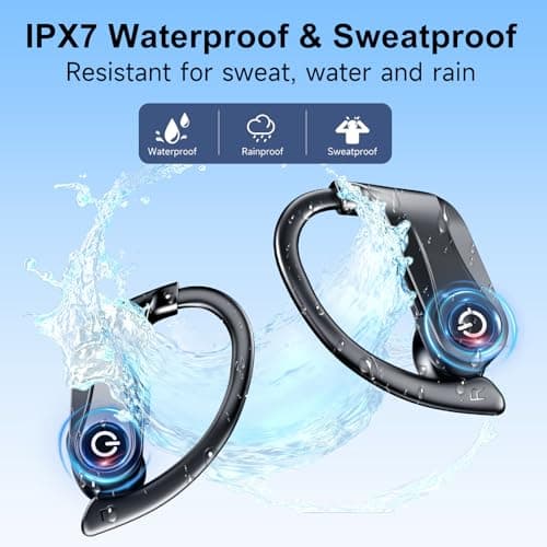 Earbuds Wireless Earbuds 120H Playback Bluetooth 6.1 Headphones IPX7 Waterproof Stereo Bass Over-Ear Headphones with Earhooks Microphone LED Battery Display for Sports Running Workouts - Thumbnail 6