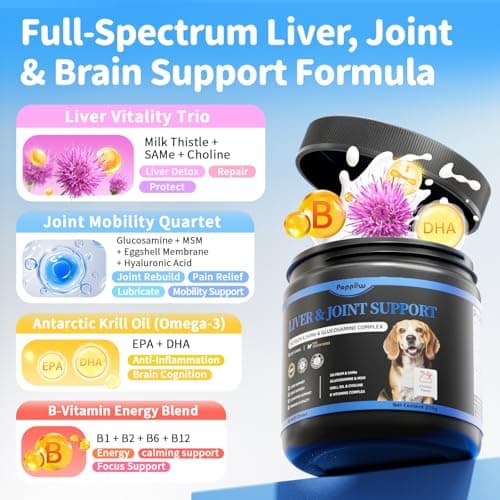 POPPAW Senior Dog Liver & Joint Supplement – Same, Milk Thistle (Silybin), Glucosamine, MSM for Liver Health Detox, Mobility, Joint Pain Relief, Cognitive & Vitality Support, Chicken Flavor, 90Ct - Thumbnail 3