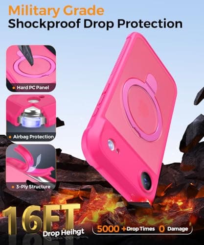 MOCCA Design for iPhone Air Case, Compatible with Magsafe [Premium Invisible Magnetic Ring Stand] [Military Drop Protection] Full Camera Guard Translucent Matte Slim Phone Cover 6.5",Hot Pink - Thumbnail 5