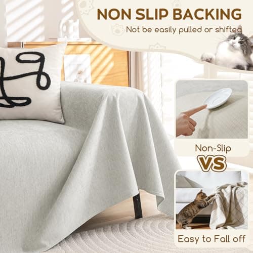 Waterproof Couch Covers for Pets, Couch Protector from Cat Claws, Washable Sofa Covers for 2-3 Cushion Couch, Sectional L Shaped Slipcover Loveseat Furniture Protector for Dogs, 71"x102", Light Grey - Thumbnail 6