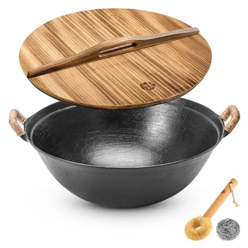 WANGYUANJI 11.8" Round Bottom Cast Iron Wok - Small Traditional Pow Wok for Camping & Open Fire - Gas Stove Compatible (Wok Ring Required) - Uncoated Stir Fry Pan with Cleaning Brush - Image 1