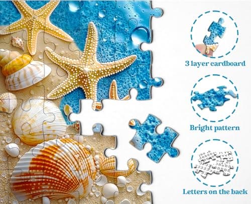 Beach Puzzles for Adults 1000 Pieces, Ocean Starfish Seashells Puzzle, Colorful Coastal Summer Scene Jigsaw Puzzle, Nature Seaside Challenging Puzzles for Adults - Thumbnail 4