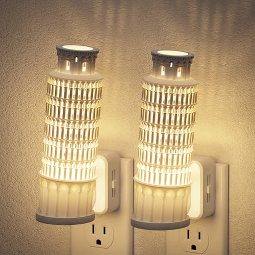 JandCase Night Lights Plug into Wall,2 Pack 3D Printed Leaning Tower of Pisa Night Light,3000K Plug in Nightlight with Dusk to Dawn Sensor,0-100LM Adjustable Brightness for Rooms Bathroom Hallway - Image 1