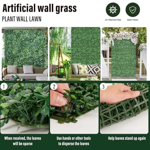 XUESON Artificial Boxwood Panels - 10x10 Inch Realistic Lush Green Wall Decor for Indoor & Outdoor Spaces - Weatherproof, UV Resistant, Tiles with Easy Installation(12PCS) - Thumbnail 3