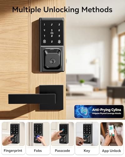 IBLOG Smart Deadbolt Lock with 2 Lever Handles, Keyless Entry Door Lock Set, Fingerprint, Touchscreen Keypad, APP Control, Temporary Passcode, Auto Lock, IP54 Waterproof, Easy Install for Front Door - Thumbnail 2