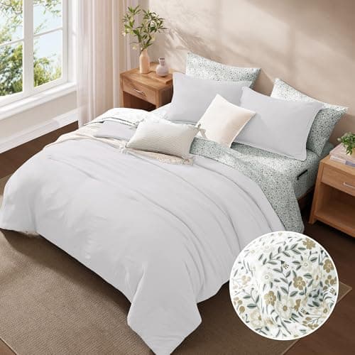 Monbix Queen Comforter Set - 7 Pieces White Prewashed Bed in a Bag Queen Bedding Sets with Comforters, All Seasons Ultra Soft Comforter Bed Set with Sheets, Pillowcases & Shams - Thumbnail 5