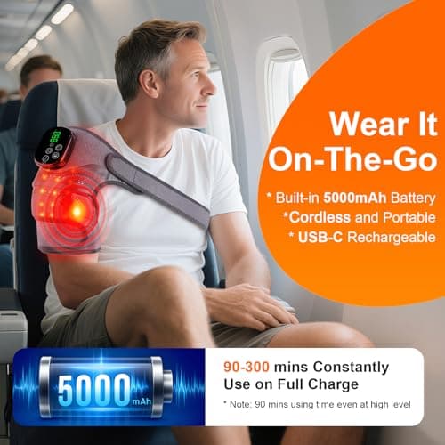 Knee Massager with Heat and Red Light Therapy and Vibration, 660nm & 850nm Infrared Red Light Therapy for Pain Relief, 5000mAh Protable Rechargeable Heated Brace for Knee, Joint, Elbow, Shoulder - Thumbnail 6