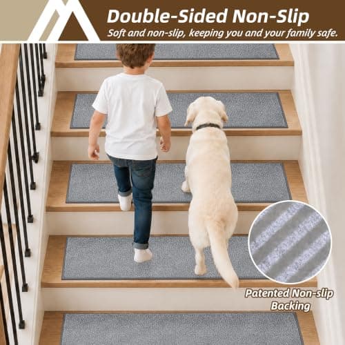 COSY HOMEER Stair Treads Non-Slip Carpet Stair Treads for Wooden Steps, Indoor Stair-Runner Rugs for Kids Elders & Pets 28"x9" (4Pc, Gray) - Thumbnail 4