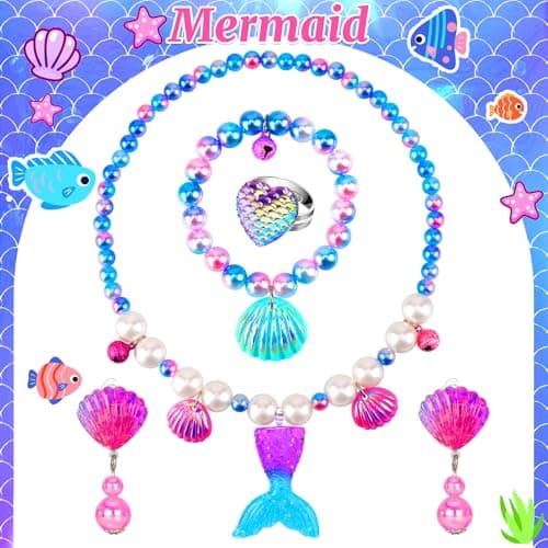 Jewelry Toys-for-Girls,Toddler Girl Toys Age 6-8,Kids Play Jewelry Princess Toy for 3 4 5 6 7 Year Old Girls Dress Up,Unicorn Mermaid Frozen Necklaces Rings Earrings for Christmas Birthday Gifts - Thumbnail 3
