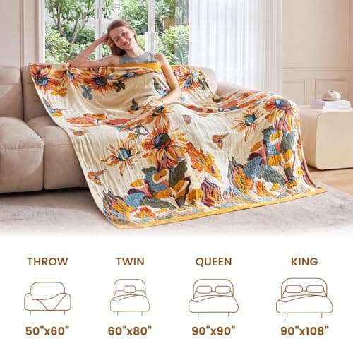 MSGKV Boho Throw Blanket for Couch and Sofa 50"x60" Cotton Throw Cover for Living Room with Floral and Butterfly, Spring Breathable&Lightweight Blanket - Thumbnail 6