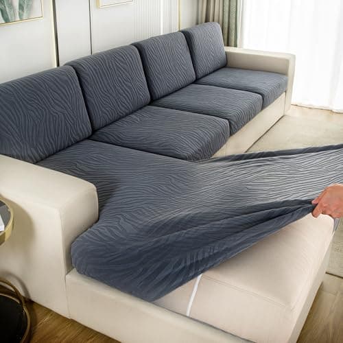 UWWGKK Stretch Couch Cover for Sectional Sofa - Multiple Patterns & Colors,Sofa Cover Design for L-Shaped Couches,Dark Grey SBW Chaise Cover(1 Pcs)