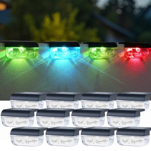 Herzila 12 Pack Solar Deck Lights, RGB Color Changing Christmas Solar Fence Lights, Waterproof Step Lights for Outside, Step, Fence, Deck, Stair, Pool and Yard - Thumbnail 2